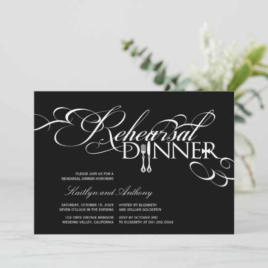 Probe Dinner Classic Scrolls Hochzeit Einladung (Stehend Vorderseite)