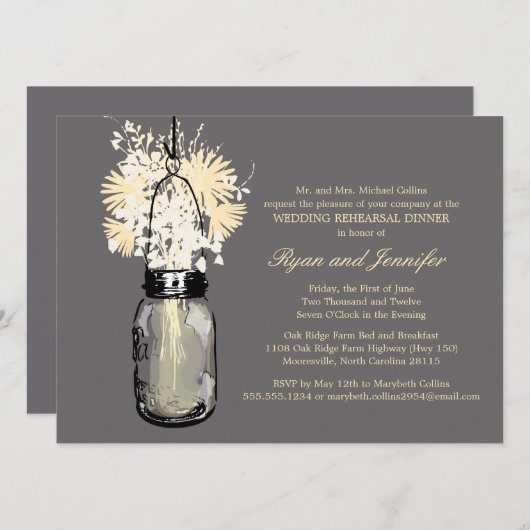 Probe Dinner - Daisis Wildblumen & Mason Jar Einladung (Vorne/Hinten)