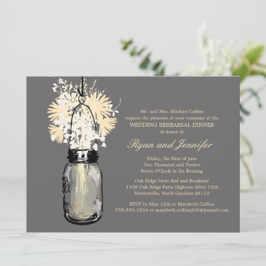 Probe Dinner - Daisis Wildblumen & Mason Jar Einladung (Stehend Vorderseite)