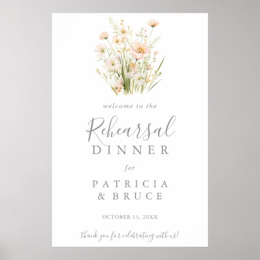 Probe-Dinner der klassischen Blush Wildblume Willk Poster (Vorne)