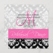 Probe Dinner Einladen Damask Monogram Hot Pink Einladung (Vorne/Hinten)