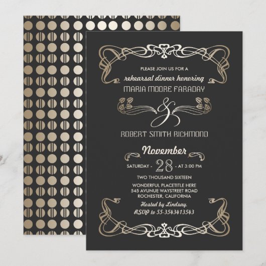 Probe Dinner Einladung Art Deco (Vorne/Hinten)