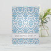 Probe Dinner Einladung. Blaues Damast-Muster. Einladung (Stehend Vorderseite)