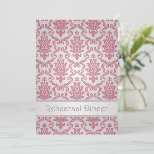 Probe-Dinner Einladung - Damask dunkelrosa (Stehend Vorderseite)