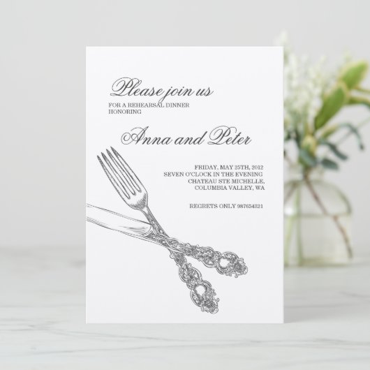 Probe Dinner Einladung - Elegantes Silbergeschirr (Stehend Vorderseite)
