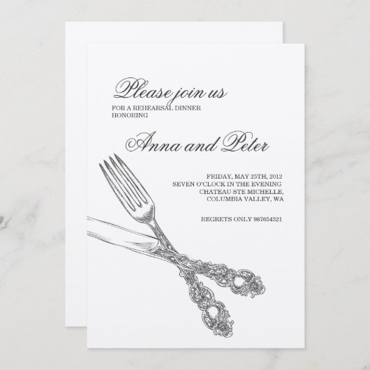 Probe Dinner Einladung - Elegantes Silbergeschirr (Vorne/Hinten)