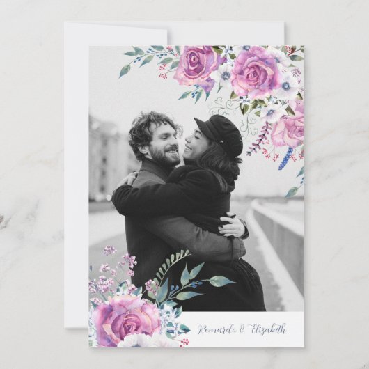 Probe Dinner Einladung mit rosa Lila Rose (Rückseite)