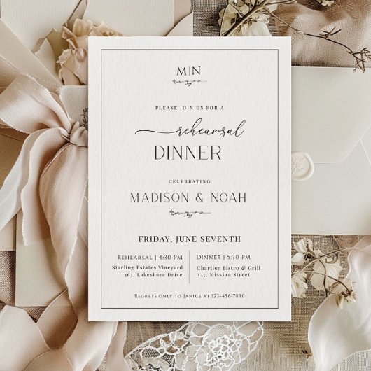 Probe Dinner Einladung Monogramm, klassische Hochz