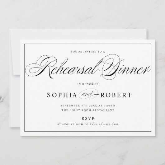 Probe Dinner Einladung Schwarz auf benutzerdefinie (Vorderseite)