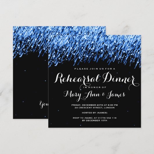 Probe Dinner Fallende Sterne "Sapphire Blue" Einladung (Vorne/Hinten)