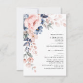 Probe Dinner Floral Dusty Blue Pink Blume Einladung (Vorderseite)