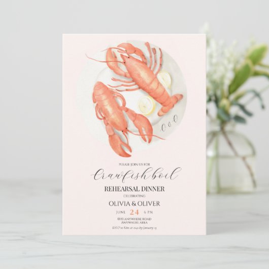 Probe-Dinner für Crawfish mit Monogramm Einladung (Stehend Vorderseite)