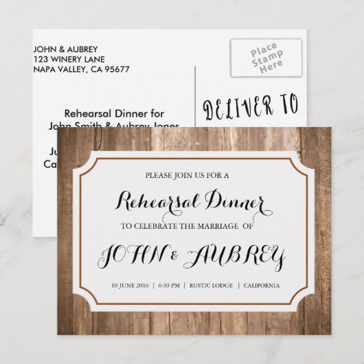 Probe Dinner für Rustikale Hochzeit Postkarte (Vorne/Hinten)