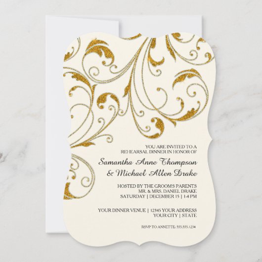 Probe Dinner, Glam Old Hollywood Regency Einladung (Rückseite)