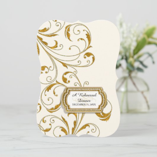 Probe Dinner, Glam Old Hollywood Regency Einladung (Stehend Vorderseite)