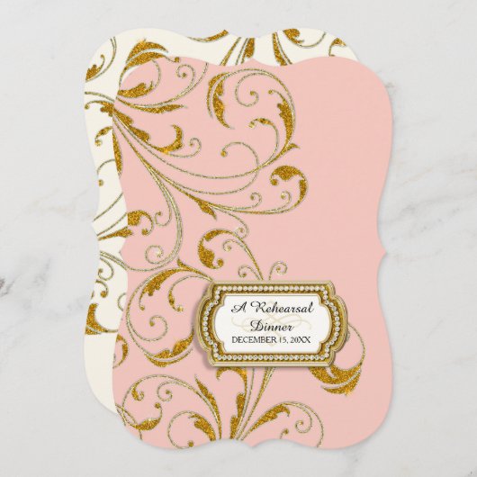 Probe Dinner, Glam Old Hollywood Regency Einladung (Vorne/Hinten)