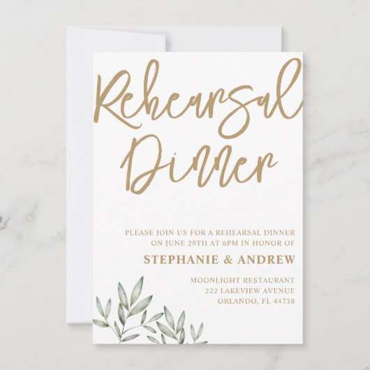 Probe Dinner Goldene und grüne Einladung (Vorderseite)