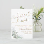 Probe Dinner Green Foliage Gold Script Hochzeit Einladung (Stehend Vorderseite)