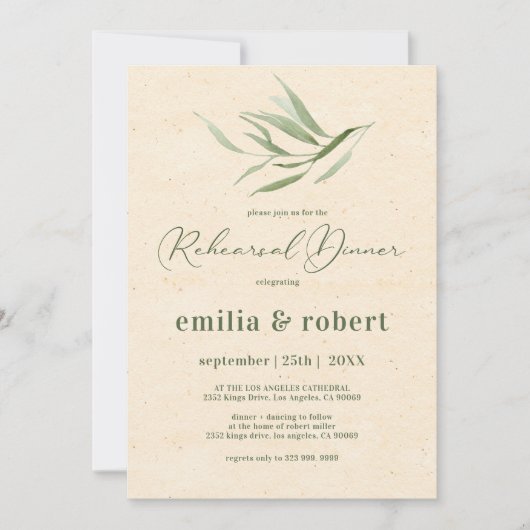 Probe Dinner Green Folies Beige Paper Einladung (Vorderseite)