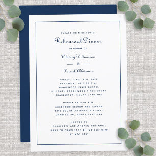 Probe Dinner Hochzeit Elegantes Script Blau Weiß Einladung