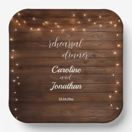 Probe-Dinner Hochzeit mit rustikalem Streichellich Pappteller (Vorderseite)