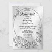 Probe Dinner Hochzeit Party Silver Shiny Hearts Einladung (Vorderseite)
