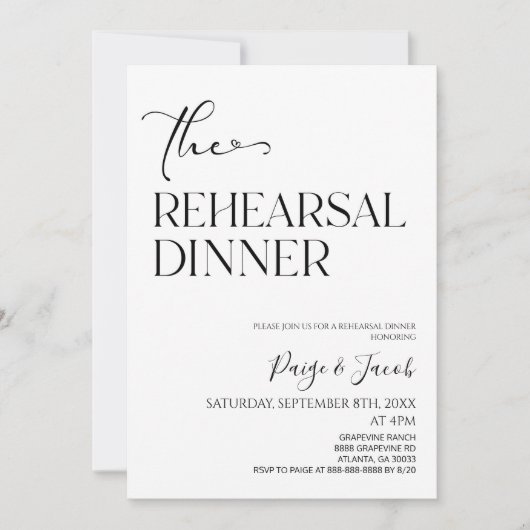 Probe Dinner Hochzeit Probe Dinner Einladung (Vorderseite)