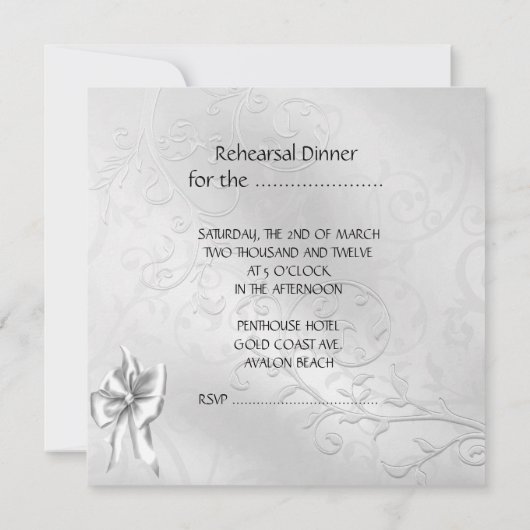 Probe Dinner Hochzeit Silberschwäne Herz Einladung (Rückseite)