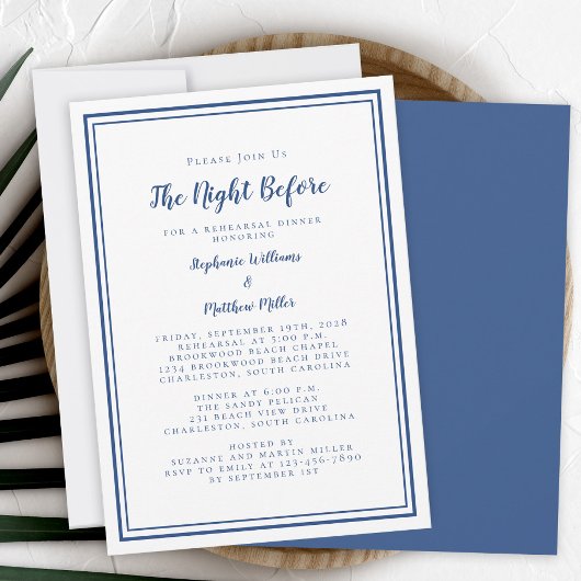 Probe Dinner Hochzeit vor Blue White Einladung