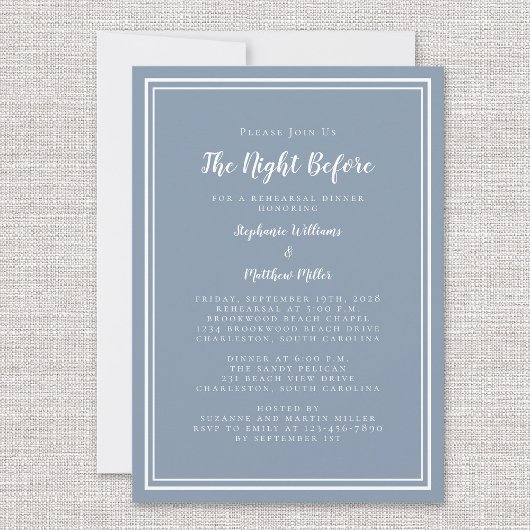 Probe Dinner Hochzeit vor Dusty Blue Einladung