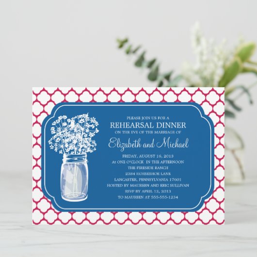 Probe Dinner Honeycomb Mason Jar Wildblumen Einladung (Stehend Vorderseite)