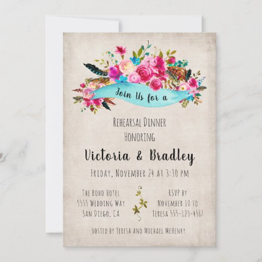 Probe-Dinner im Wasserfarbenflora Einladung (Vorderseite)