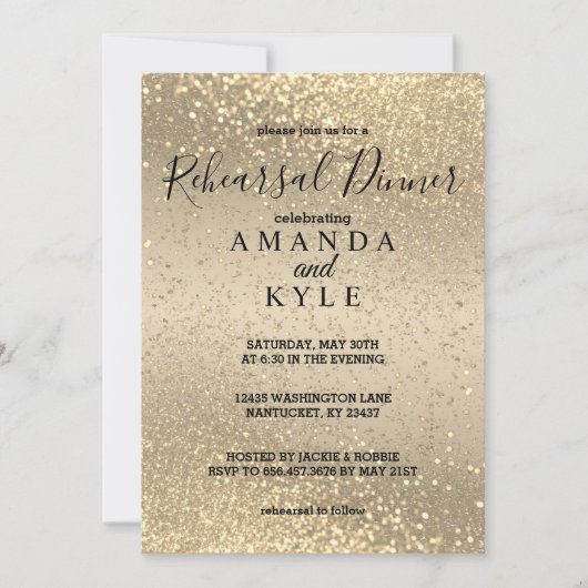 Probe Dinner in Gold und Gold Glitzer Einladung (Vorderseite)