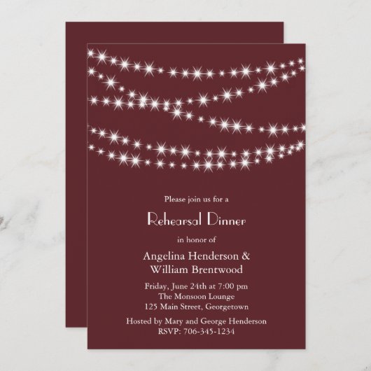 Probe Dinner - Marsala Twinkle Lights Einladung (Vorne/Hinten)