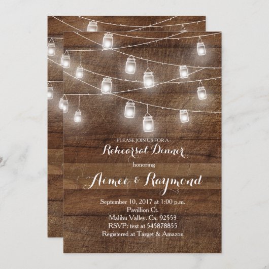 Probe Dinner Mason Jar String Light Einladung (Vorne/Hinten)