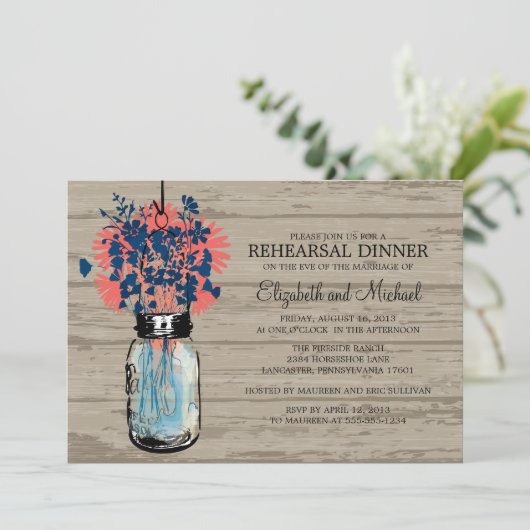 Probe Dinner Mason Jar Wildblumen Einladung (Stehend Vorderseite)