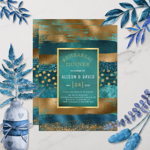 Probe Dinner mit aquamarinen Pinselstrichen Einladung