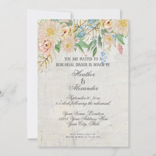 Probe Dinner Modernes Aquarell Blumenmarmor Einladung (Vorderseite)