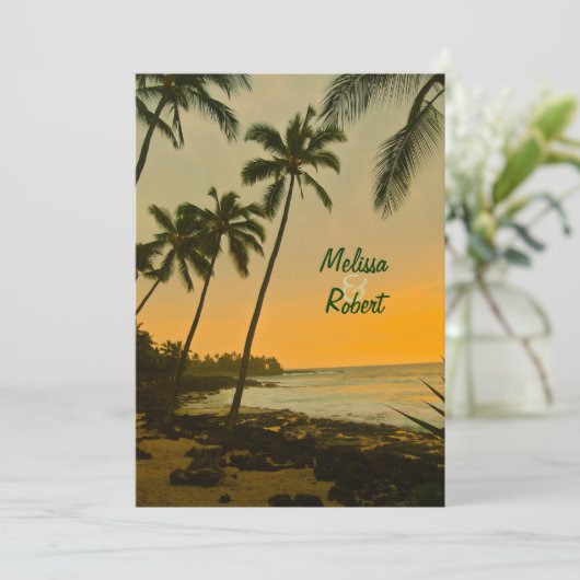 Probe Dinner Palm Tree Design Einladung (Stehend Vorderseite)