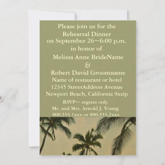 Probe Dinner Palm Tree Design Einladung (Rückseite)