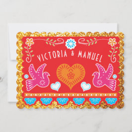 Probe-Dinner Papel Picado Gold Glitzer Einladung