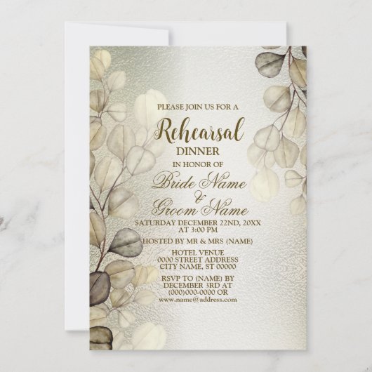 Probe Dinner Party Goldene Eukalyptus Einladung (Vorderseite)