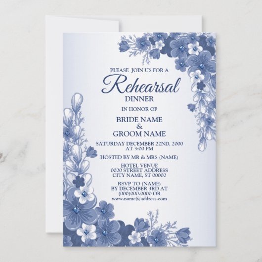 Probe Dinner Party Hochzeit Blumenblauer Rustikal Einladung (Vorderseite)