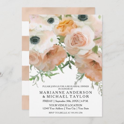 Probe Dinner Pastel Petals Englisch Rose Blume Einladung (Vorne/Hinten)