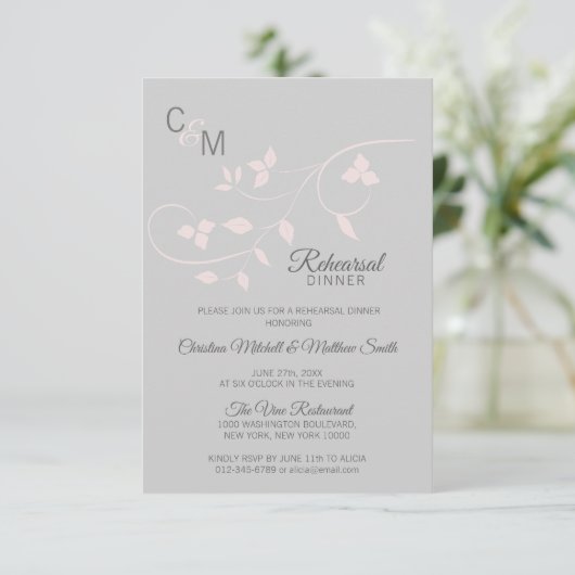 PROBE DINNER Pastel Rose Pink Gray Hochzeit Einladung (Stehend Vorderseite)