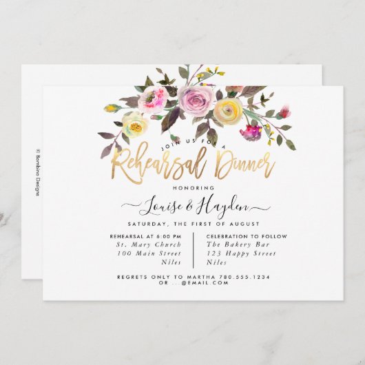 Probe Dinner Pastell Wasserfarben Blume Ankündigung (Vorne/Hinten)