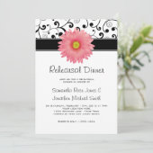 Probe Dinner Pink Gerbera Daisy Black Scroll Einladung (Stehend Vorderseite)