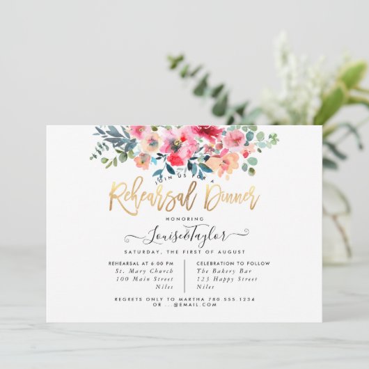 Probe Dinner Red Ombre Wasserfarbe Rose Einladung (Stehend Vorderseite)