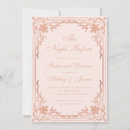 Probe Dinner Rosa Rose Gold Night Before Einladung (Vorderseite)