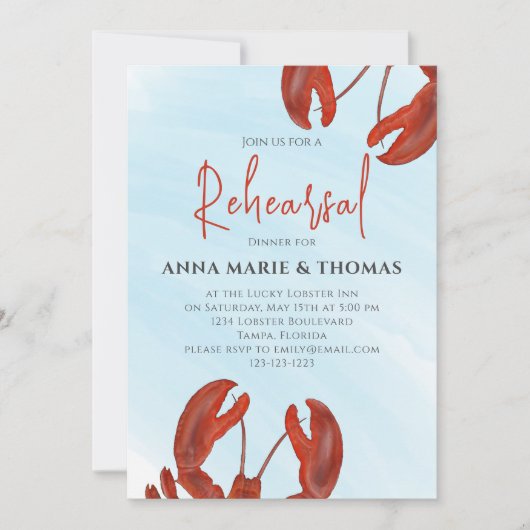 Probe Dinner Rote Hummerküste Einladung (Vorderseite)